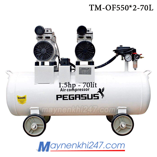Máy nén khí không dầu pegasus 1.5HP, 70L, 220V, 8bar TM-OF550*2-70L