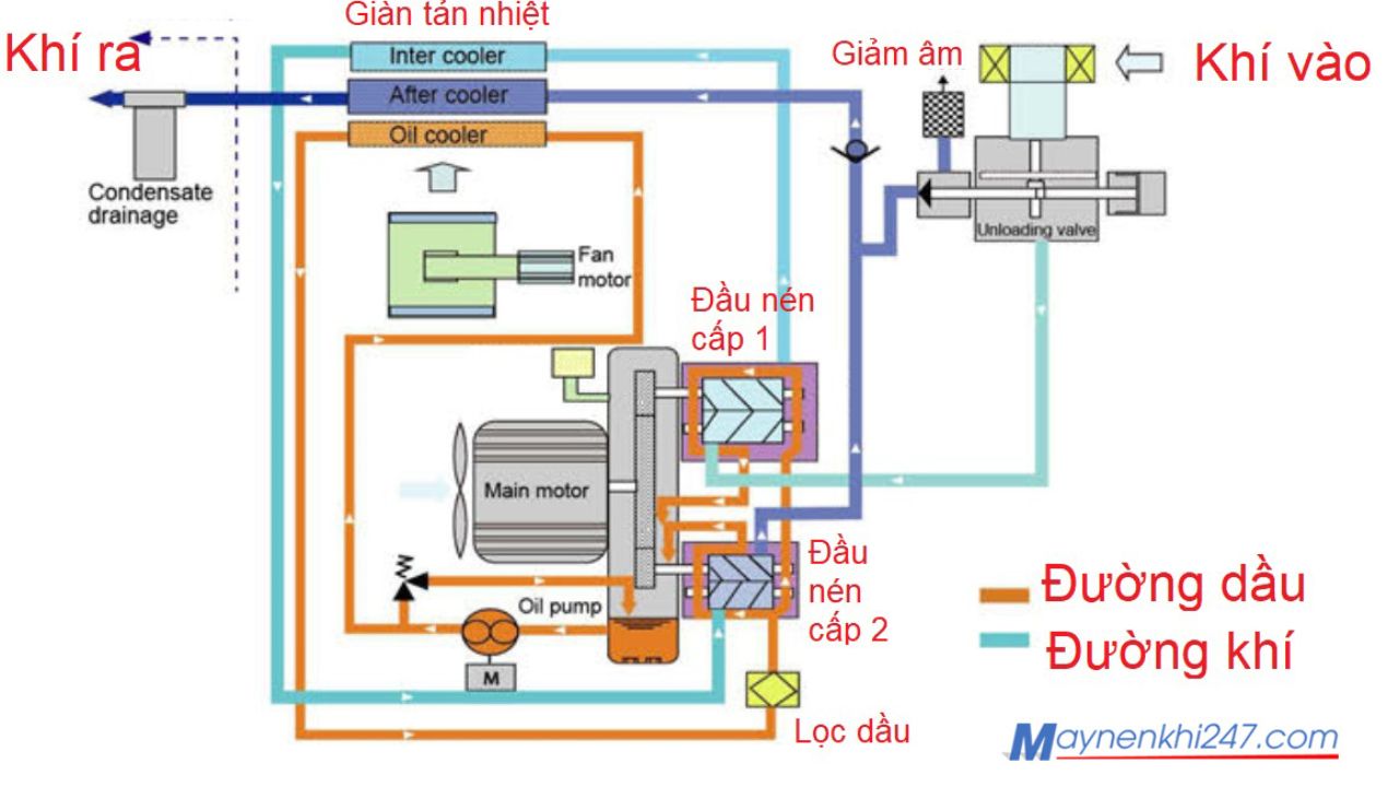 Các thành phần bên trong hỗ trợ duy trì sự ổn định của máy nén khí trục vít